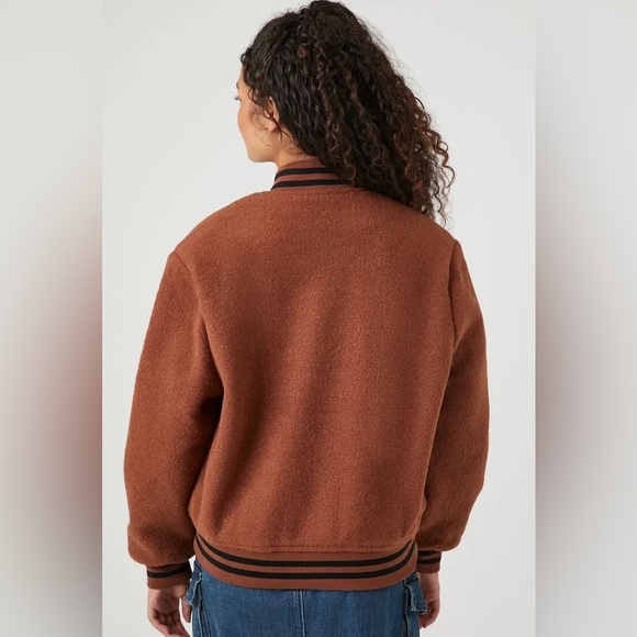 NWT Forever 21 Women's Varsity-Striped Letterman Jacket in Root Beer X-Small - Picture 4 of 12